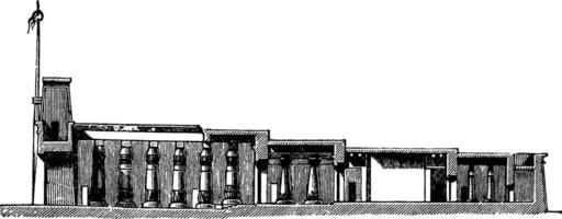 kruis sectie van de tempel van khonsu, nieuw koninkrijk tempel, wijnoogst gravure. vector