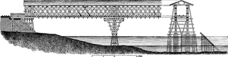 traliewerk brug, wijnoogst illustratie. vector