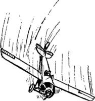 vliegtuig zijslip roer draaide zich om en lift deprimerend vliegen, wijnoogst illustratie. vector
