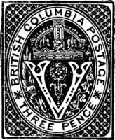 Brits Columbia drie pence postzegel 1866 wijnoogst illustratie vector