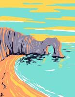 durdle door aan de Jurassic Coast in de buurt van lulworth in dorset engeland art deco wpa poster art vector