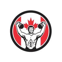 kettlebell oefening canada vlag mascotte retro geïsoleerd vector