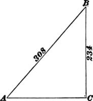 Rechtsaf driehoek met kant 234 en hypotenusa 308 wijnoogst illustratie. vector