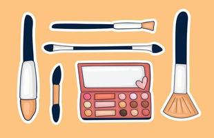 set van kleurrijke hand getrokken make-up tools vector