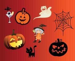abstract 31 oktober halloween objecten kat spin spook vakantie ontwerp feest pompoen oranje spookachtig duisternis vector