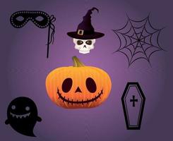 abstract trick or treat objecten halloween pompoen horror spin spook en graf vakantie vector