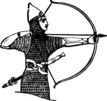 Assyrisch boogschutter wijnoogst illustratie. vector