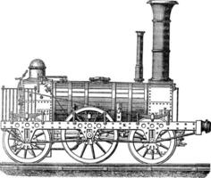 stoom- locomotief, wijnoogst gravure. vector