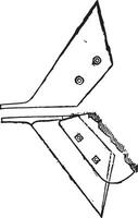 ploegschaar trapeziumvormig gezien bovenstaand en onderstaand, wijnoogst gravure. vector