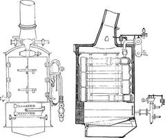 transmissie voor deposito's naar voeden water, wijnoogst gravure. vector