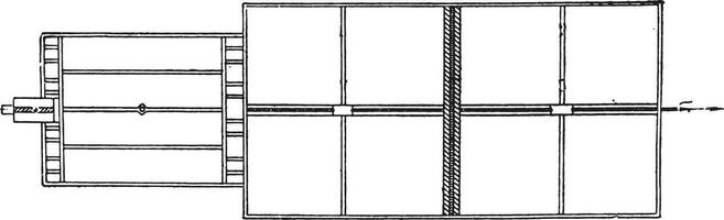 septisch tanks met dubbele bedden contact van aëroob bacteriën, wijnoogst gravure. vector