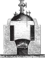 boiler nieuwkomer, wijnoogst gravure. vector