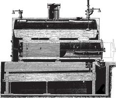 boiler haard en verwijderbaar buis bundel, scheuren, wijnoogst gravure. vector