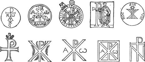 monogrammen van Christus, wijnoogst gravure. vector