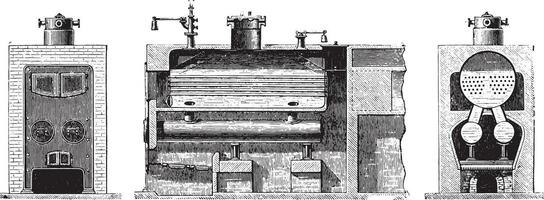 boiler voor half buisvormig ketels, wijnoogst gravure. vector