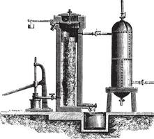 gips ijzer cilinder is geïntroduceerd of de stuk van hout en de vloeistof, wijnoogst gravure. vector