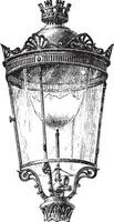 lantaarn met intensief gas- mondstuk voor verlichting de straten van Parijs in 1878, wijnoogst gravure. vector