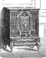 meubilair borst hoog ingelegd ebbehout, Charles boulle louvre, wijnoogst gravure. vector