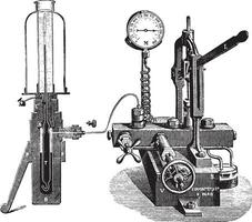 inrichting voor gas- vloeibaar maken, wijnoogst gravure. vector