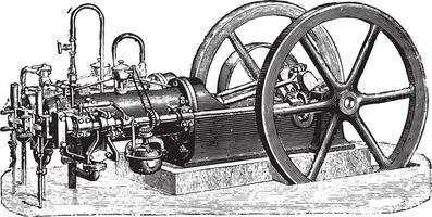 type otto motor, twee gekoppeld cilinders, wijnoogst gravure. vector