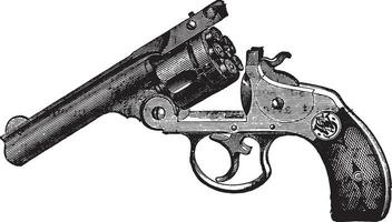 Smith en wesson revolver, wijnoogst gravure. vector