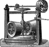 wandelen machine deeg, wijnoogst gravure. vector