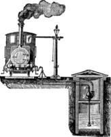 pulsometer gebruikt in spoorwegen, wijnoogst gravure. vector