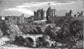 alnwick kasteel, in alnwick, Northumberland district. 1890 wijnoogst gegraveerde illustratie. vector