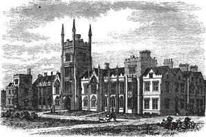 koningin Universiteit in Belfast, Ierland, wijnoogst gravure van de jaren 1890 vector