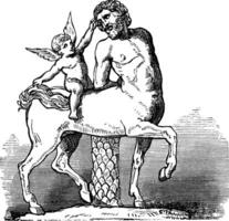 chiron centaur en Cupido standbeeld of furietti centauren en Cupido wijnoogst gravure vector