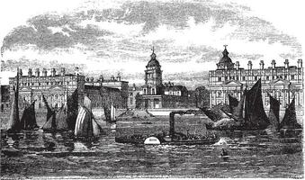 Greenwich ziekenhuis of Koninklijk ziekenhuis voor zeelieden Greenwich Engeland wijnoogst gravure vector
