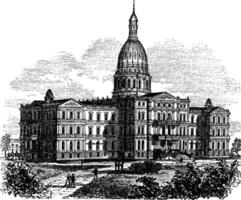 Michigan staat Capitol gebouw. lansen, Verenigde staten wijnoogst gravure vector