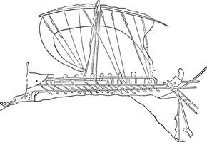 Grieks schip, wijnoogst gravure. vector