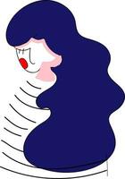 meisje met lang donker blauw haar- en rood lippen vector illustratie Aan wit achtergrond.