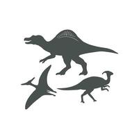 reeks van dinosaurussen, spinosaurus, pteranodon en parasaurolophus silhouet icoon illustratie vector