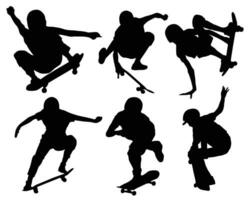 reeks van silhouetten van mensen rijden skateboards vector
