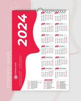 muur kalender 2024, 2024 kalender, kalender ontwerp, muur kalender, bureau kalender, Engels kalender, vakantie vector