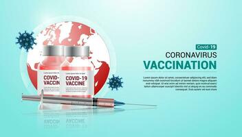 coronavirus vaccinatie banier met spuit, vaccin, schild, coronavirus vector