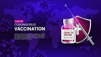 coronavirus vaccinatie banier met spuit, vaccin, schild, coronavirus vector