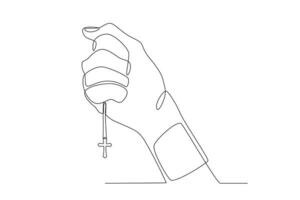 een hand- Holding een kruis ketting vector