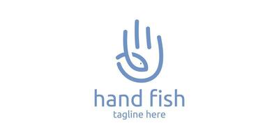 logo ontwerp combinatie van hand- vorm met vis, minimalistische logo ontwerp. vector