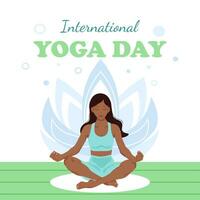 zwart vrouw aan het doen yoga, Internationale yoga dag vector