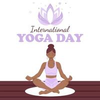 zwart vrouw zittend in lotus positie aan het doen yoga vector