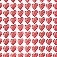 schattige hand getrokken Valentijnsdag harten naadloze patroon achtergrond. decoratieve doodle liefde hart vorm in schets stijl. krabbelinkthartenpictogram voor bruiloftsontwerp, verpakking, sierlijke en wenskaarten vector