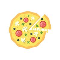 vlak illustratie van pizza vector. voedingsmiddelen en drankjes dagelijks illustratie. vector
