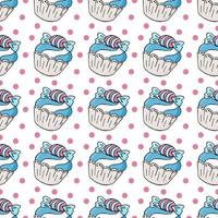 vectorillustratie. naadloos patroon met zoete gebakjes. leuke muffins, cupcakes. polka dot achtergrond. textuur voor stof vector