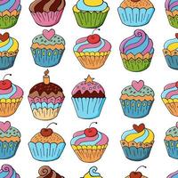 vectorillustratie. naadloos patroon met zoete gebakjes. leuke muffins, cupcakes. polka dot achtergrond. textuur voor stof vector