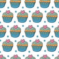 vectorillustratie. naadloos patroon met zoete gebakjes. leuke muffins, cupcakes. polka dot achtergrond. textuur voor stof vector