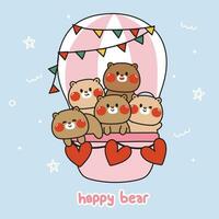 schattig bears blijven in roze ballon met hart.dier karakter tekenfilm ontwerp.blauw achtergrond afbeelding voor kaart,poster,sticker.kawaii.vector.illustratie. vector