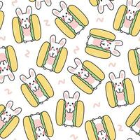 naadloos patroon van schattig konijn hotdog Aan wit achtergrond.konijntje hand- getekend.snel voedsel.afbeelding voor kaart, poster, kind product.kawaii.vector.illustratie. vector